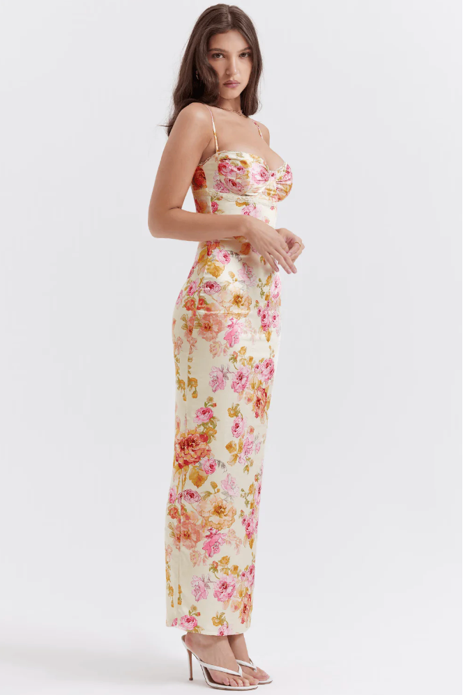 Amelia Floral Satin Maxi Dress — Svelte Chic