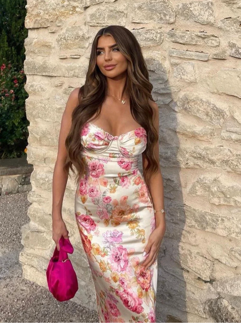 Amelia Floral Satin Maxi Dress — Svelte Chic