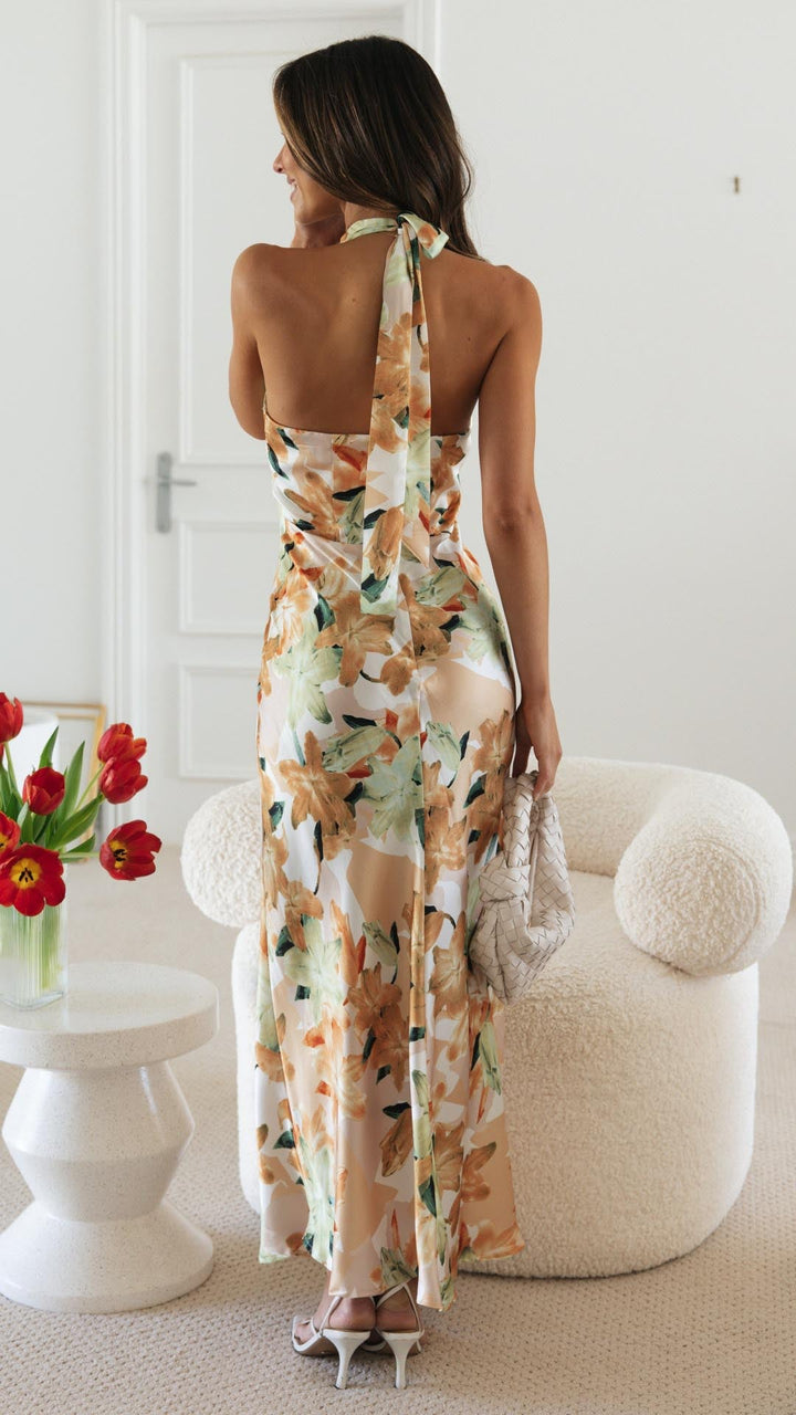 Shannon | Çiçekli Halter Maxi Elbise