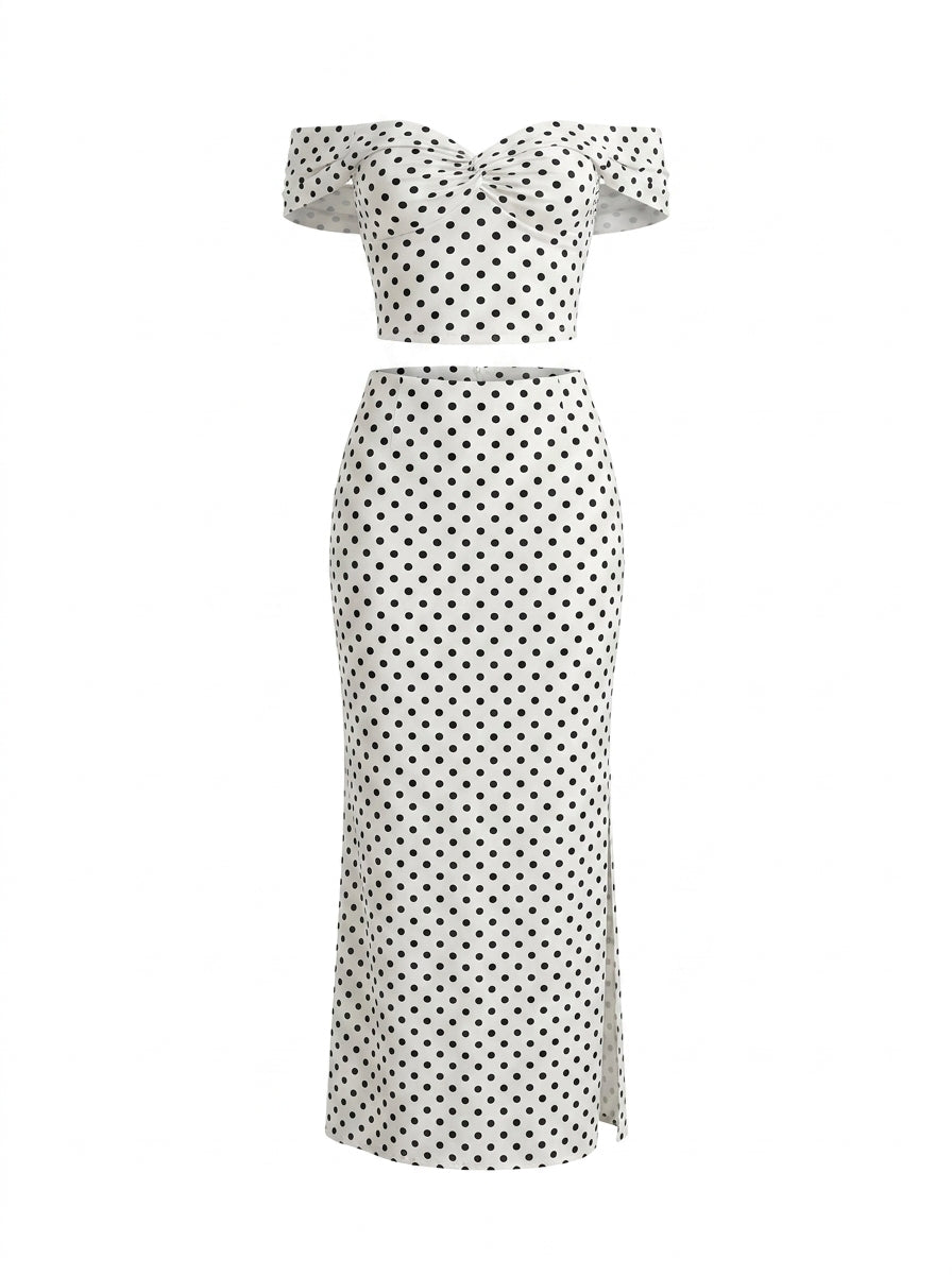 Draped Polka Dot Two Piece Set — Svelte Chic