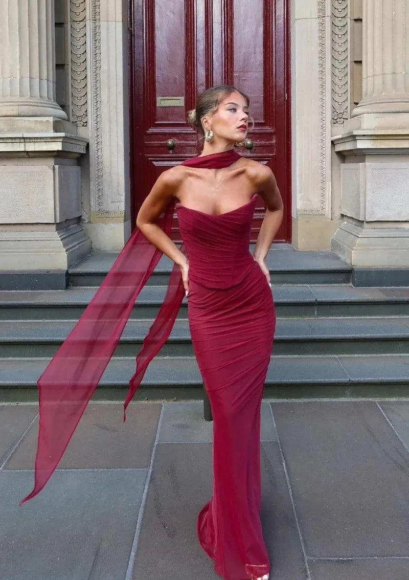 Aniyah Strapless Satin Maxi Dress — Svelte Chic