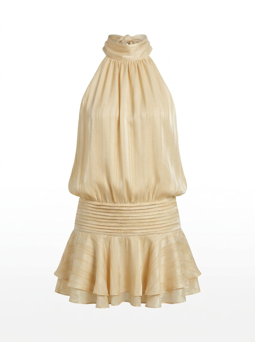 High Waist Ruffle Halter Mini Dress — Svelte Chic