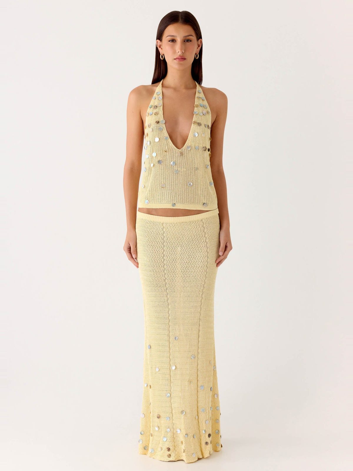 Adelaida Beaded Knit Set in Yellow — Svelte Chic