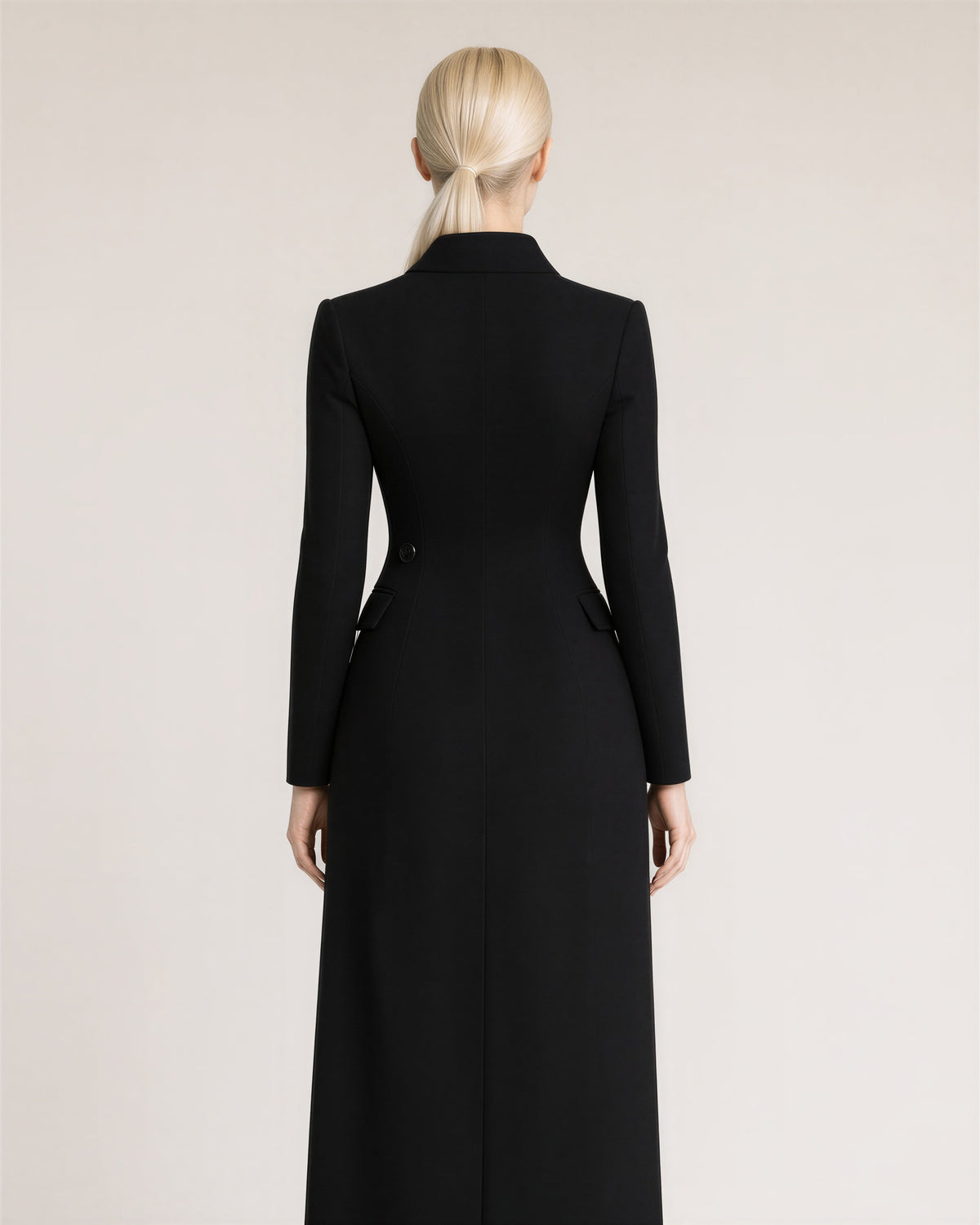 Adriana Single Button Long Blazer Coat, Black, black, back view