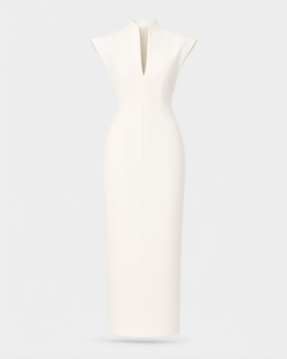 Aelia Stand Collar Sleeveless Pencil Maxi Dress, off white, product view without a model