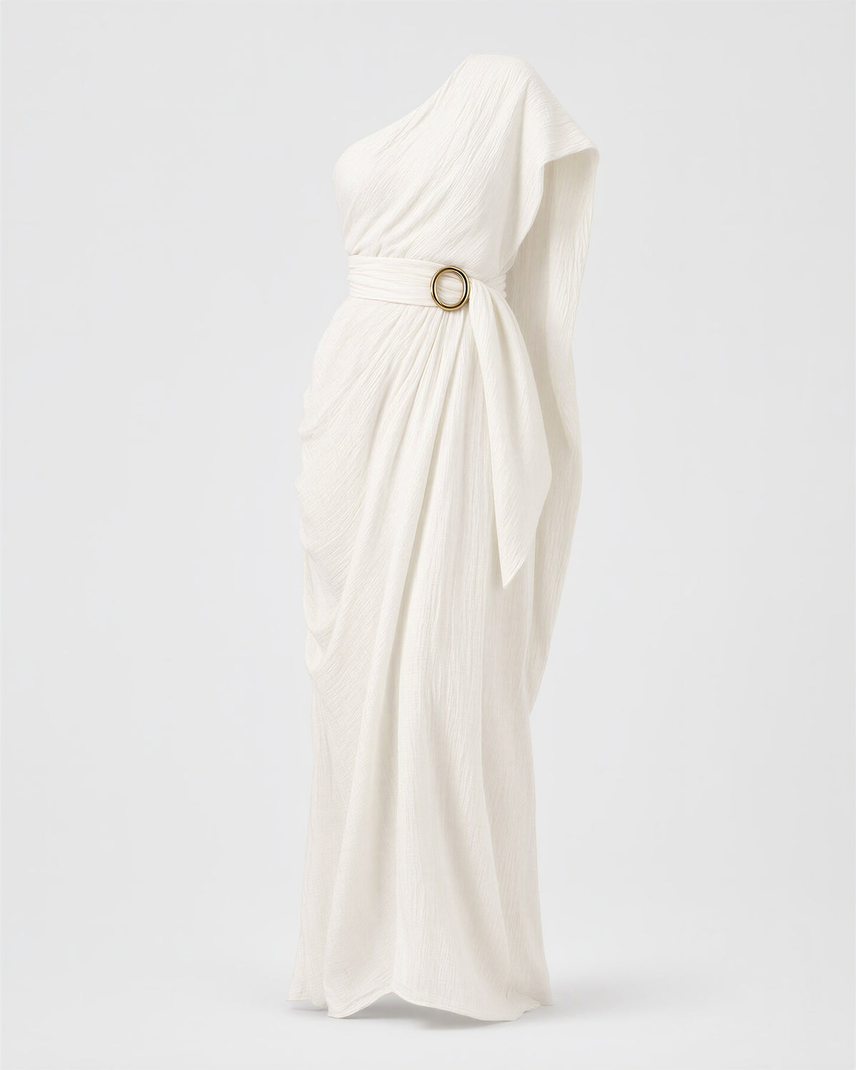 Agata One Shoulder Cape Ring Buckle Maxi Dress, off white, product view without a model