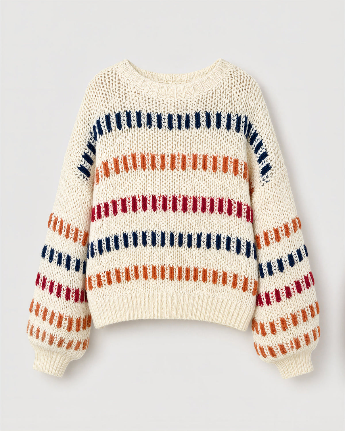 Alda Multicolor Stripe Chunky Knit Oversized Sweater, off white, product view without a model