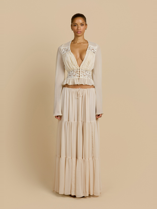 Alessandra Chiffon Maxi Skirt in Cream — Svelte Chic