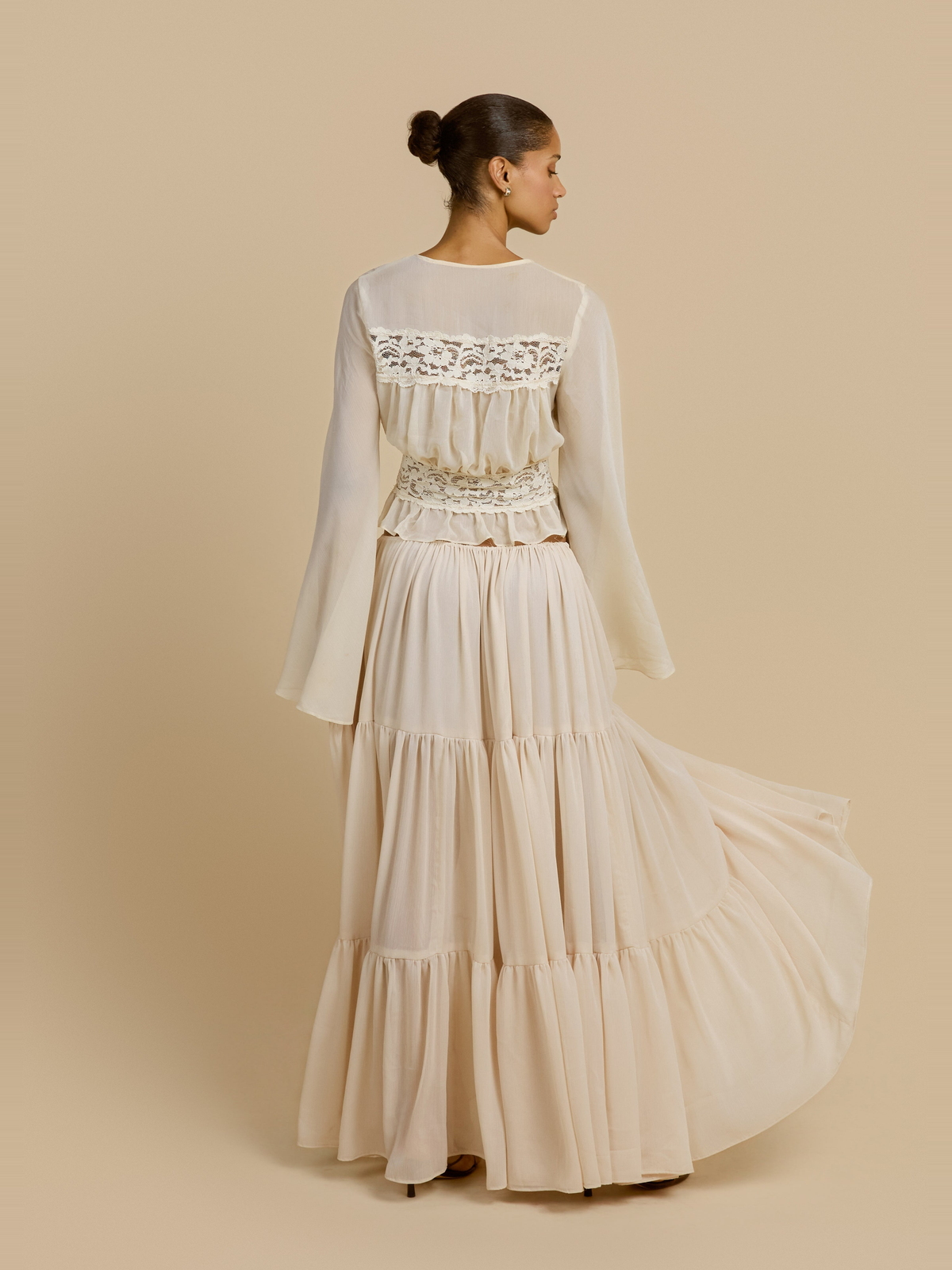 Alessandra Chiffon Maxi Skirt in Cream — Svelte Chic
