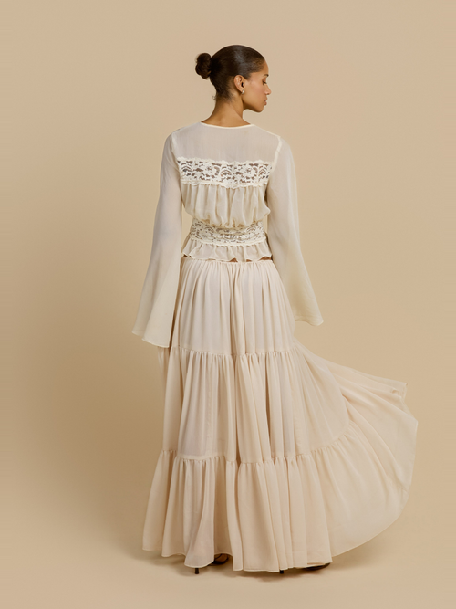 Alessandra Chiffon Maxi Skirt in Cream — Svelte Chic