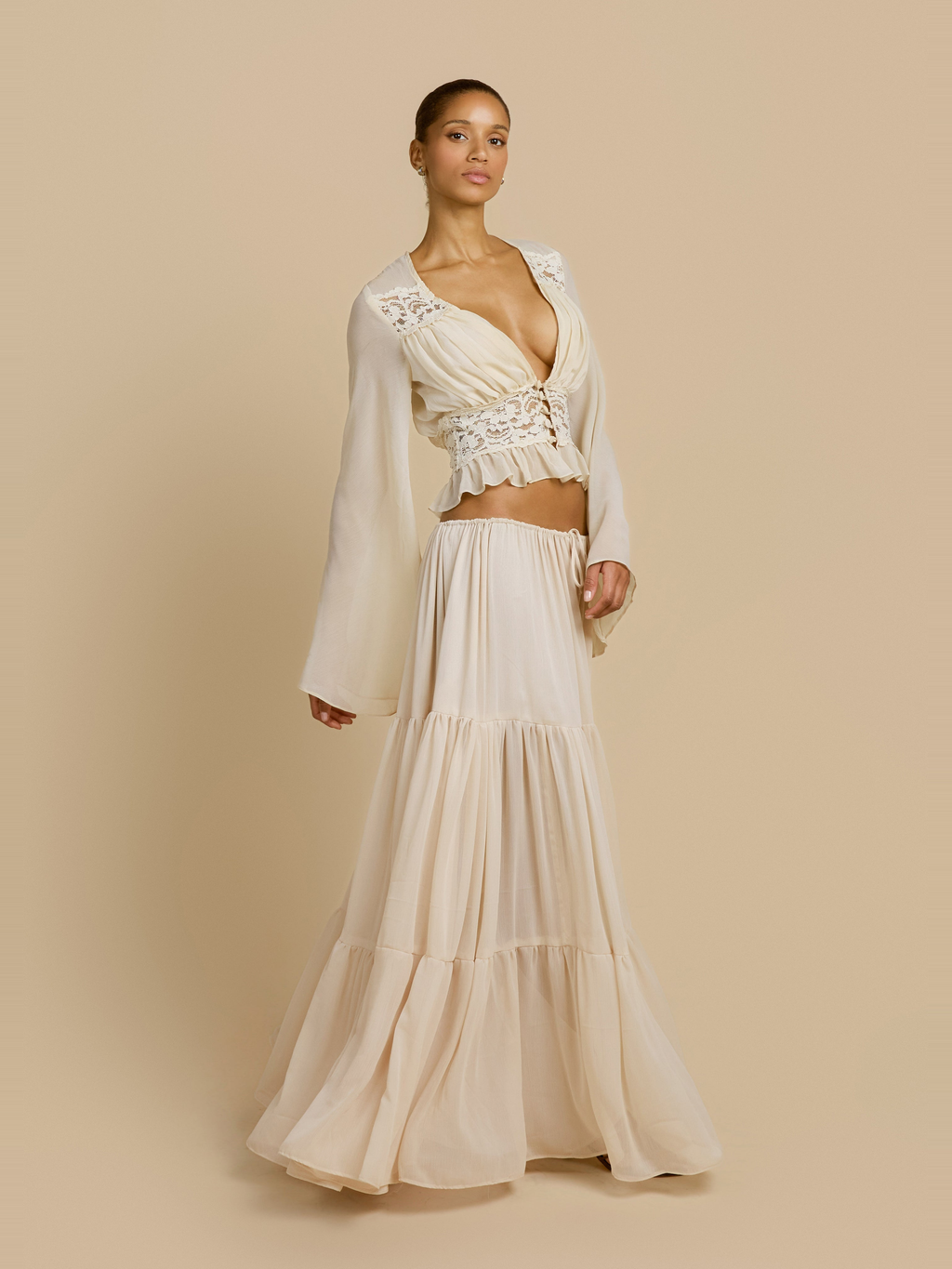Alessandra Chiffon Maxi Skirt in Cream — Svelte Chic