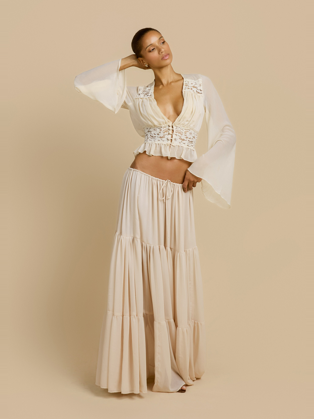 Alessandra Chiffon Maxi Skirt in Cream — Svelte Chic