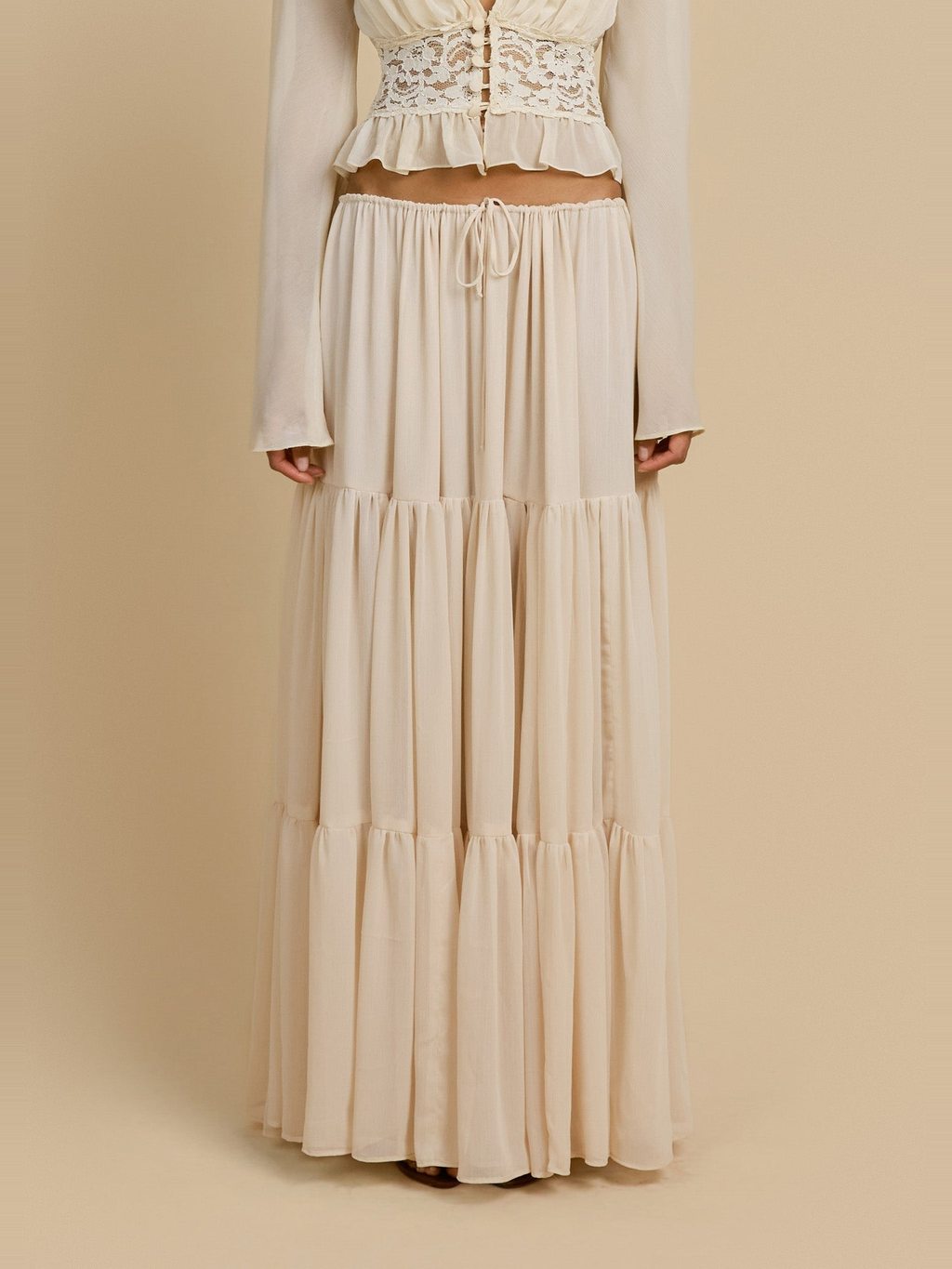 Alessandra Chiffon Maxi Skirt in Cream — Svelte Chic