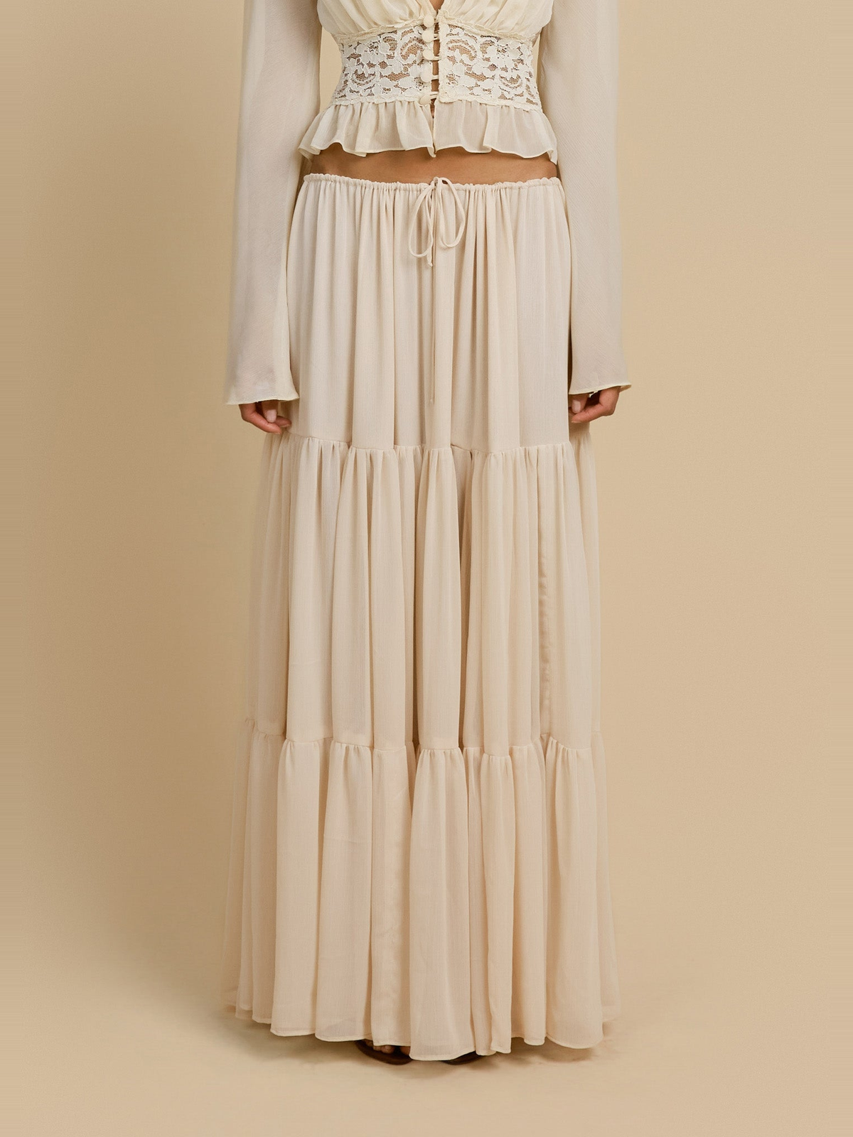 Alessandra Chiffon Maxi Skirt in Cream — Svelte Chic