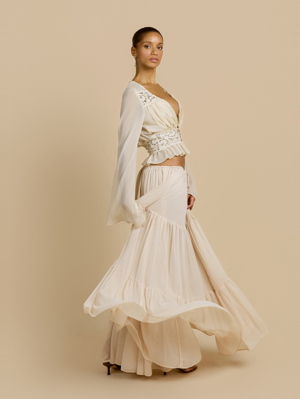 Alessandra Chiffon Maxi Skirt in Cream — Svelte Chic