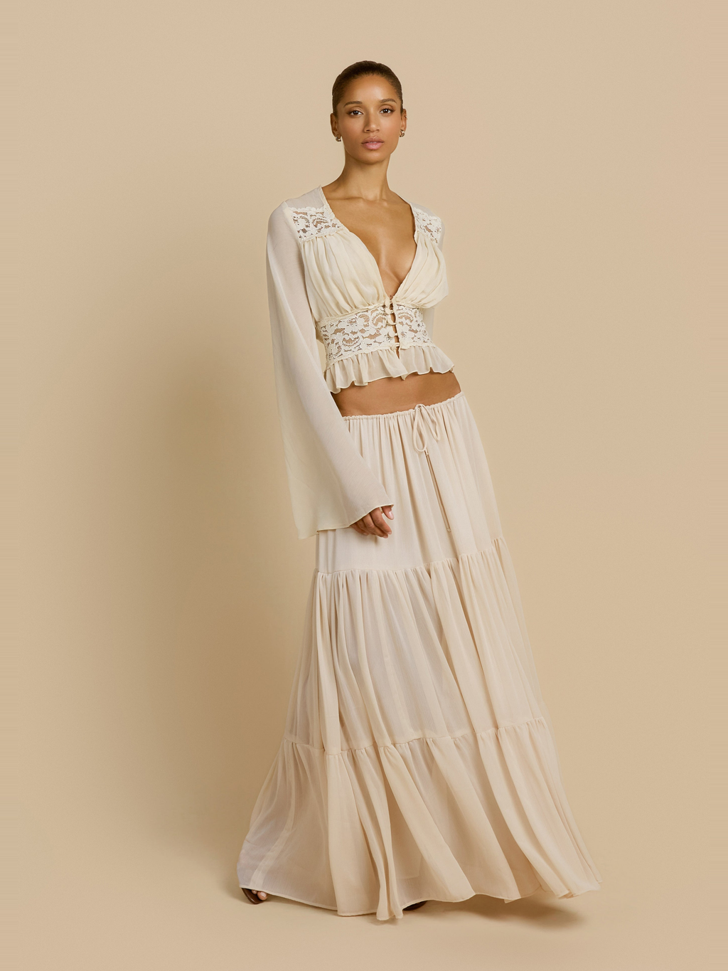 Alessandra Chiffon Maxi Skirt in Cream — Svelte Chic