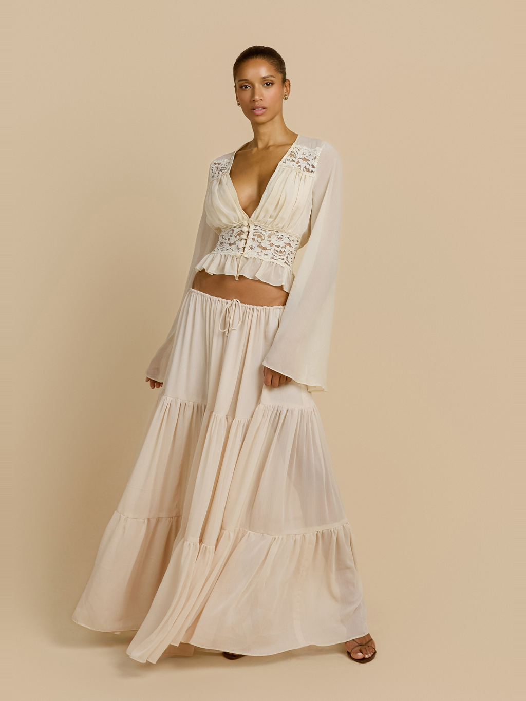 Alessandra Chiffon Maxi Skirt in Cream — Svelte Chic