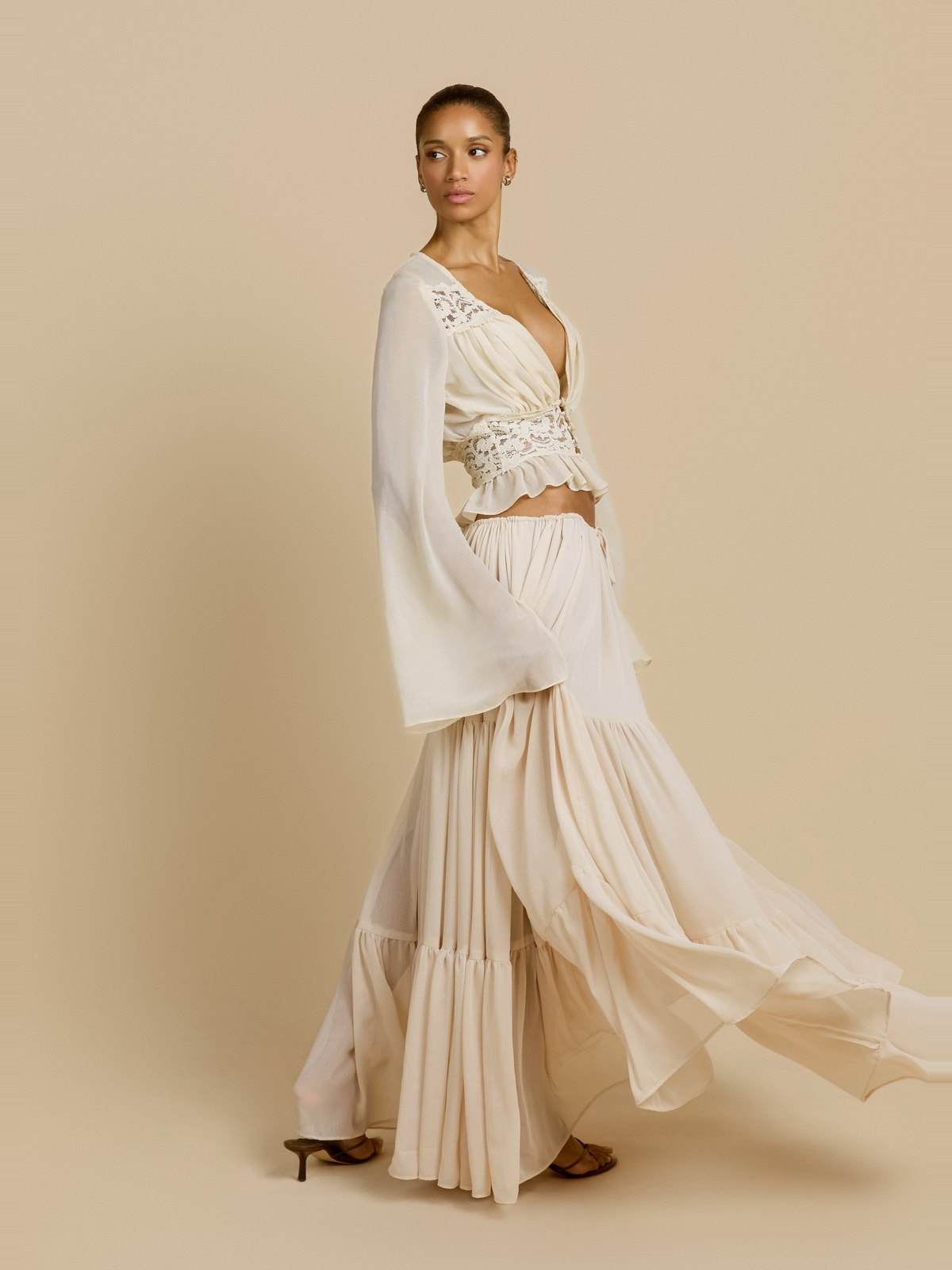 Alessandra Chiffon Maxi Skirt in Cream — Svelte Chic