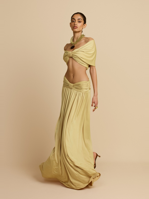 Alessia Satin Effect Maxi Skirt in Sand — Svelte Chic
