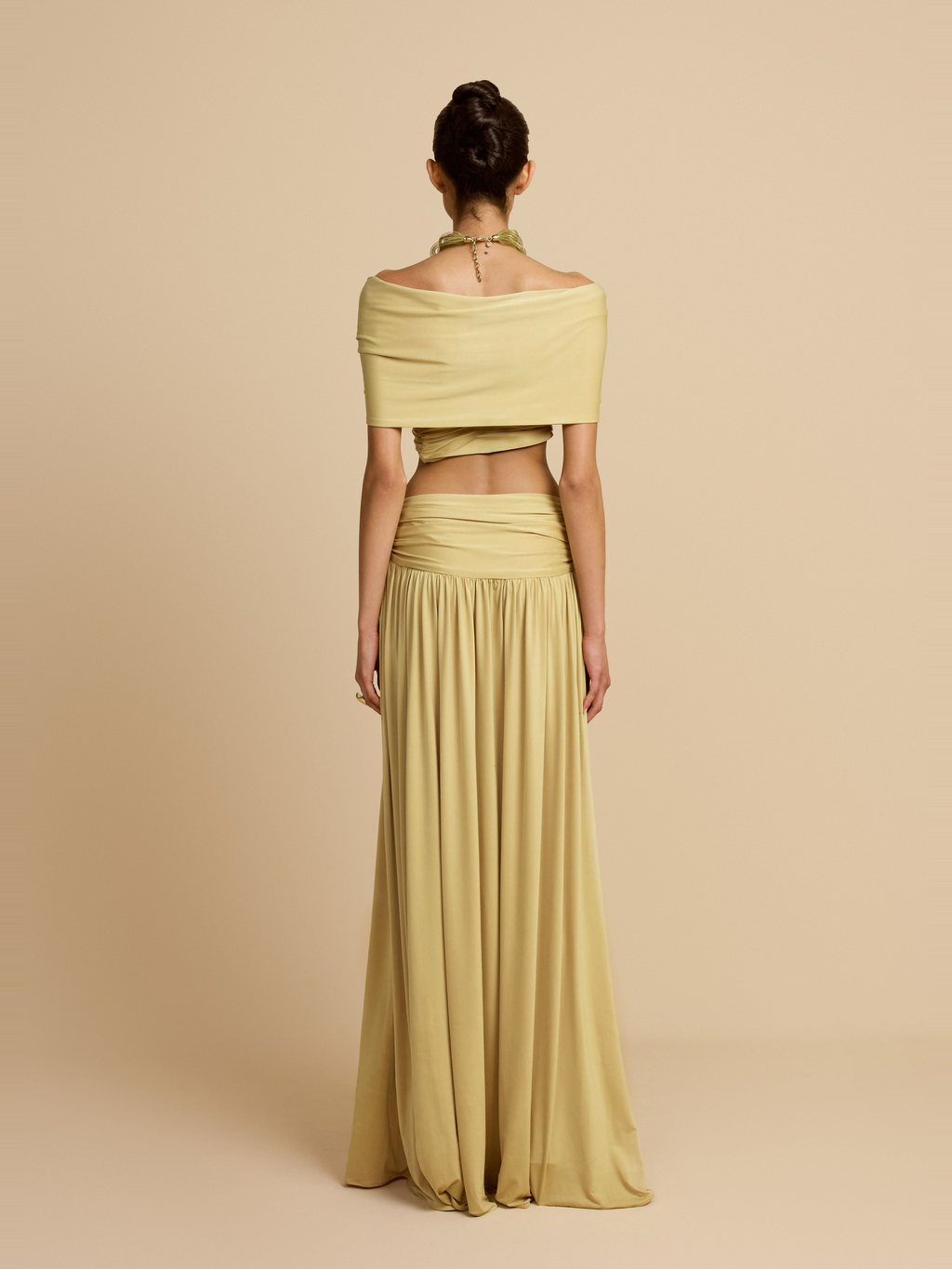 Alessia Satin Effect Maxi Skirt in Sand — Svelte Chic