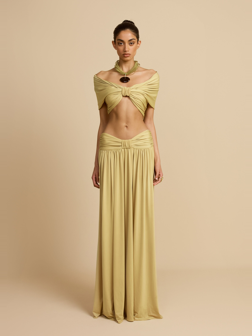 Alessia Satin Effect Maxi Skirt in Sand — Svelte Chic