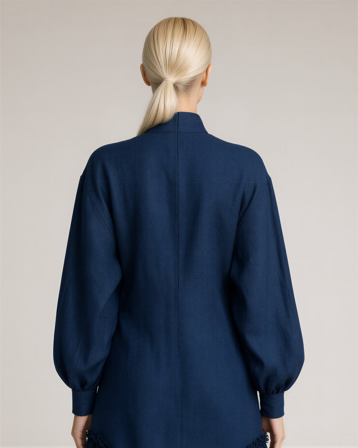 Alina Gold Button Double Breasted Mini Shirt Dress, navy, back view