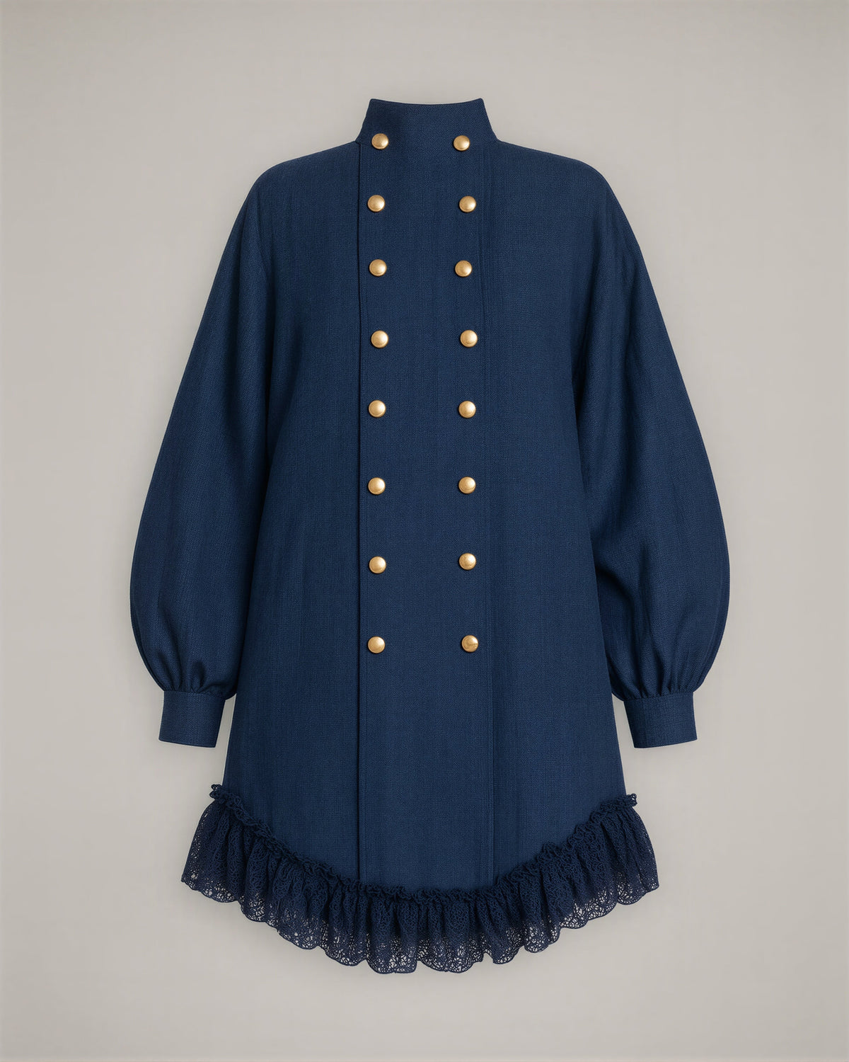 Alina Gold Button Double Breasted Mini Shirt Dress, navy, product view without a model