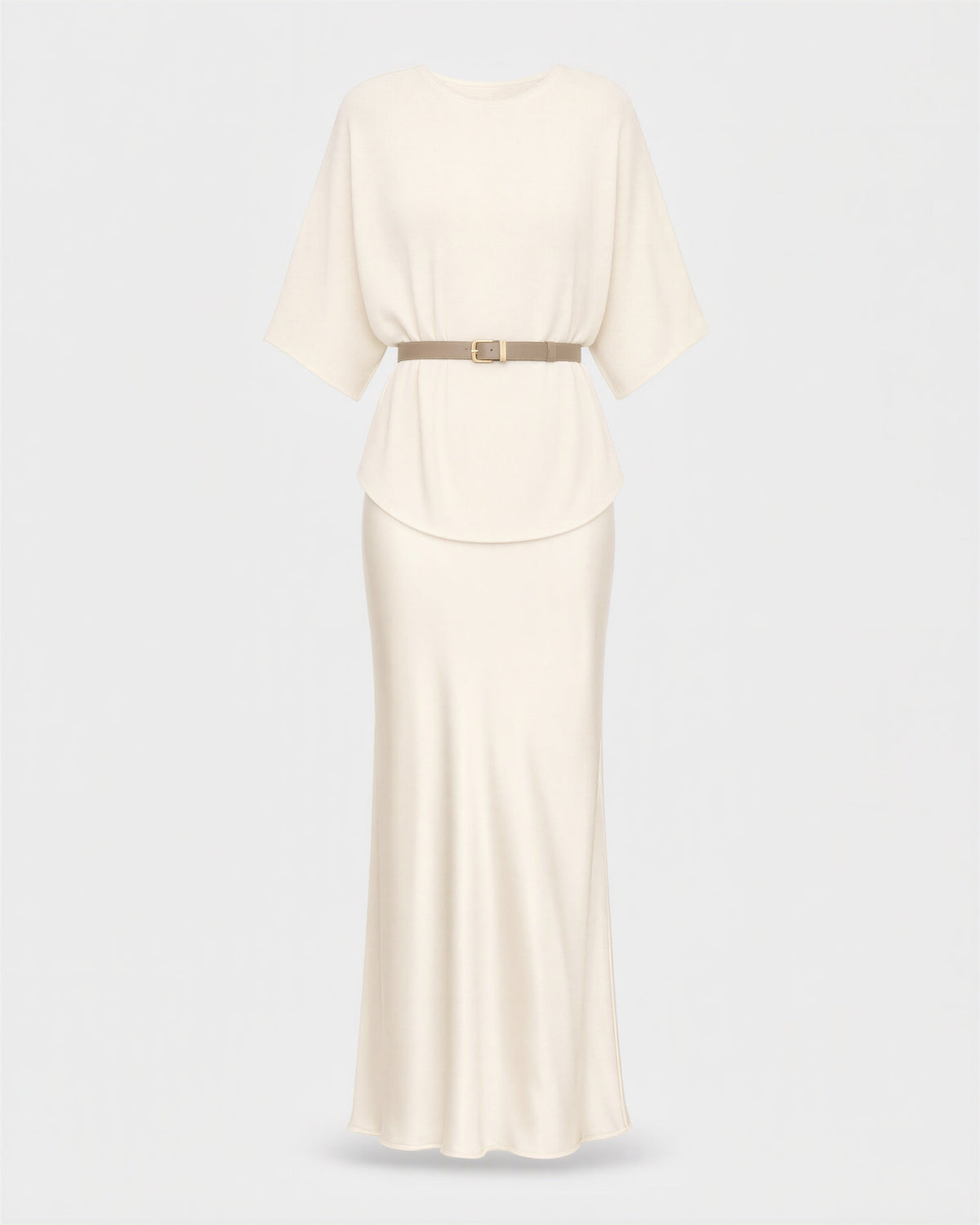 Amalia Knit Blouse and Satin Maxi Skirt Set, cream, product view without a model