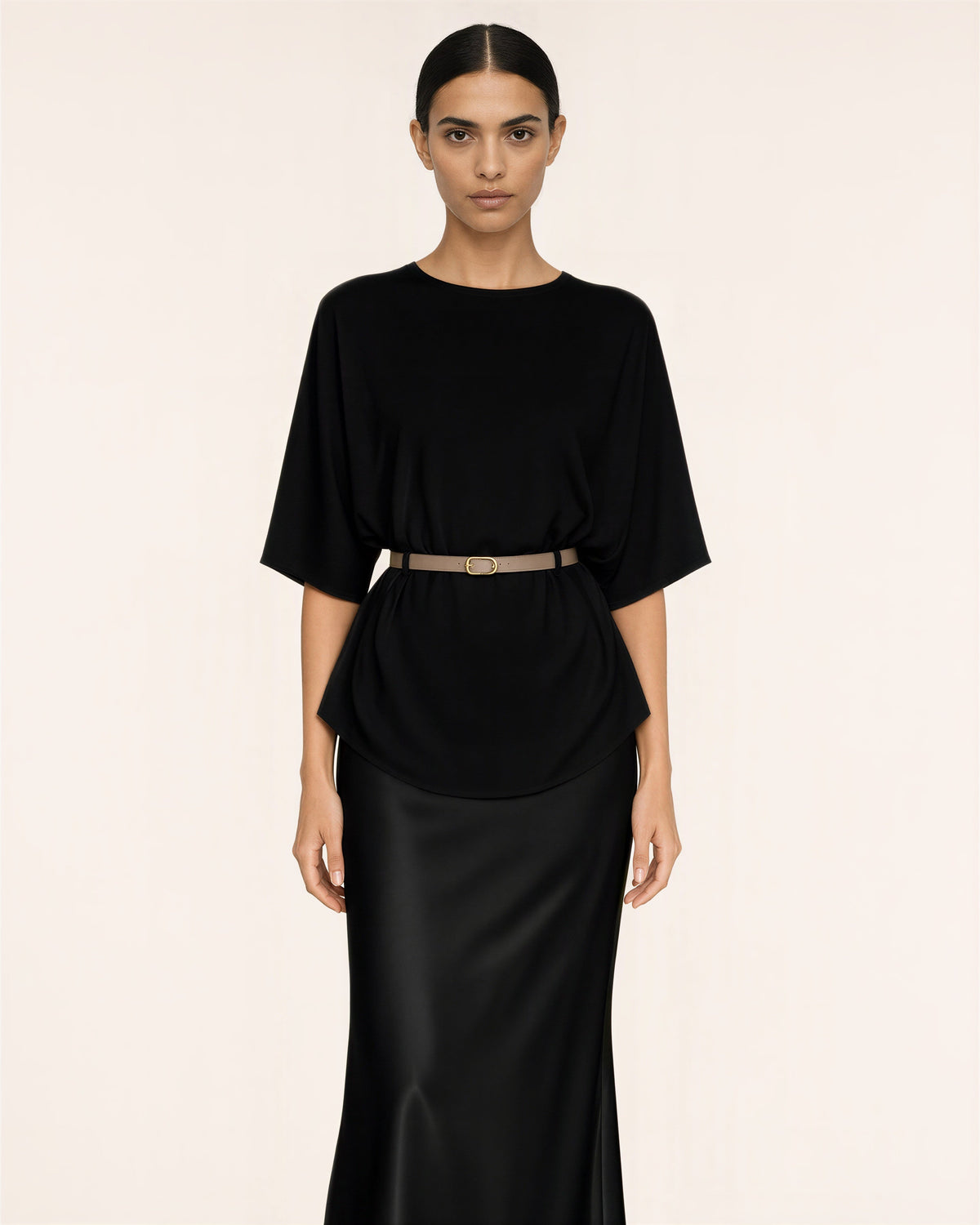 Amalia Knit Blouse and Satin Maxi Skirt Set, black color option