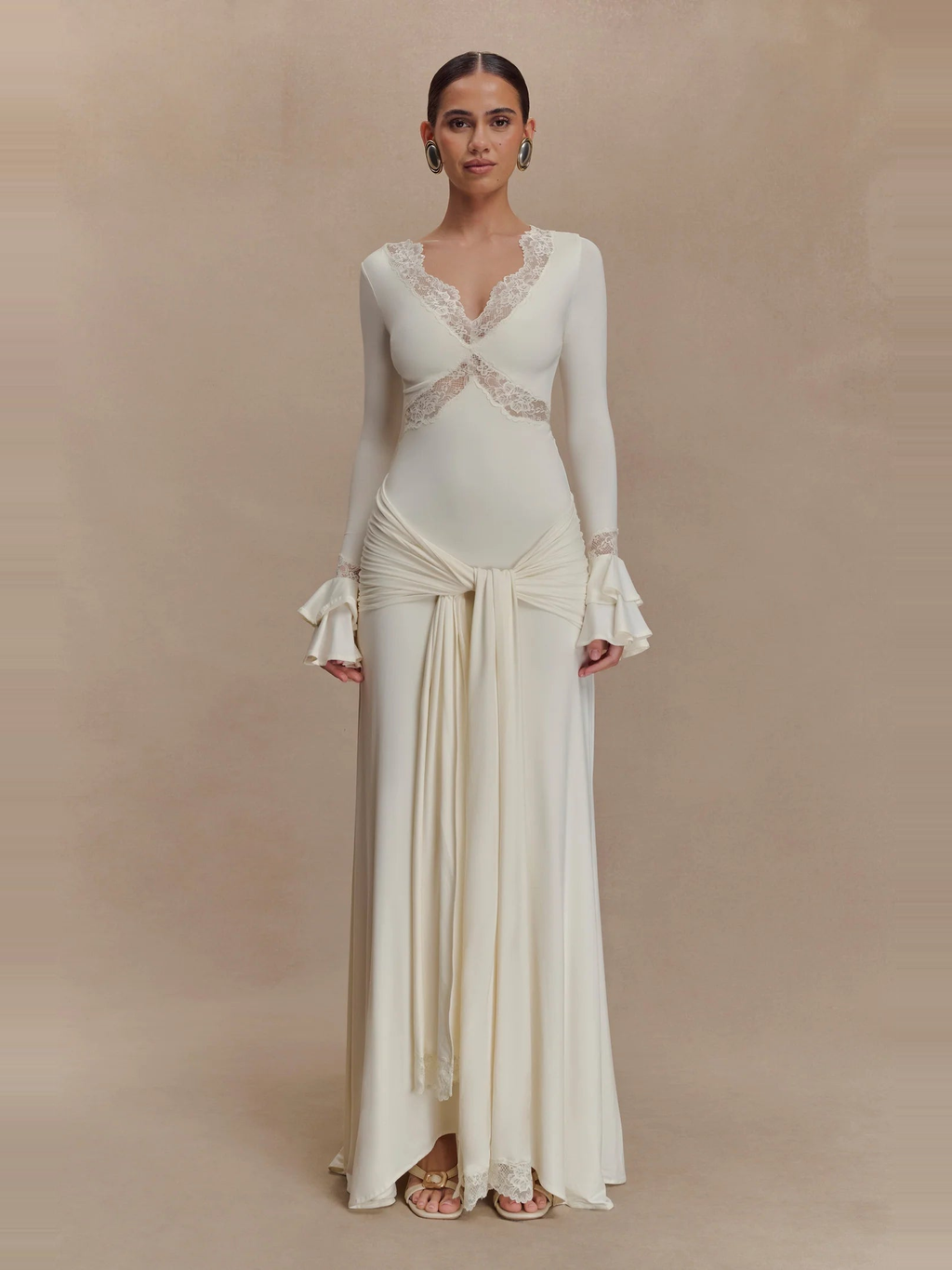 Lace Insert Maxi Dress in Ivory — Svelte Chic
