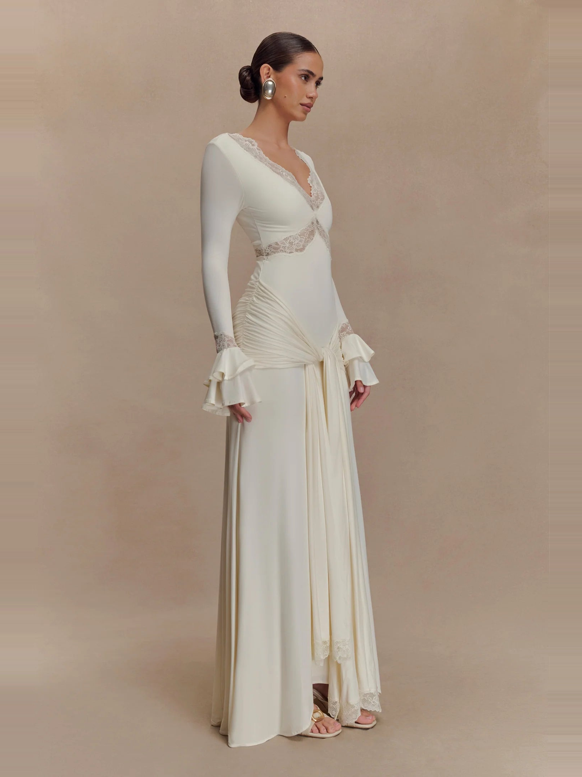 Lace Insert Maxi Dress in Ivory — Svelte Chic