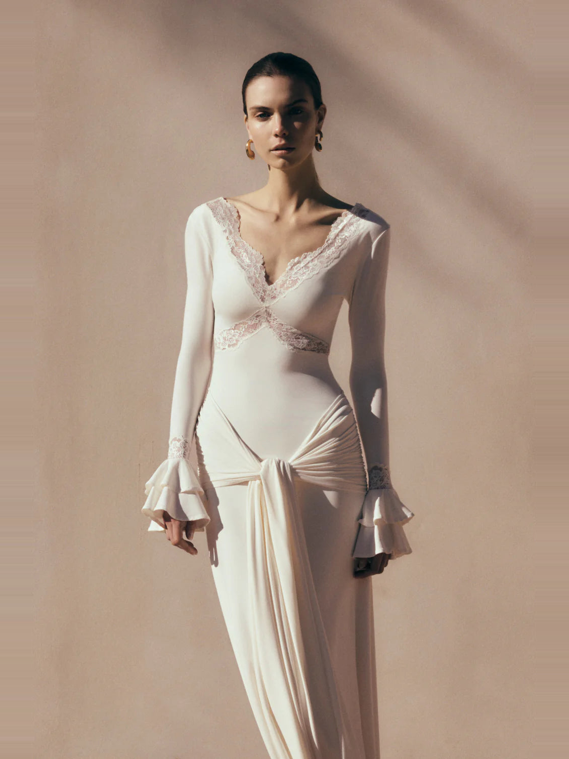 Lace Insert Maxi Dress in Ivory — Svelte Chic