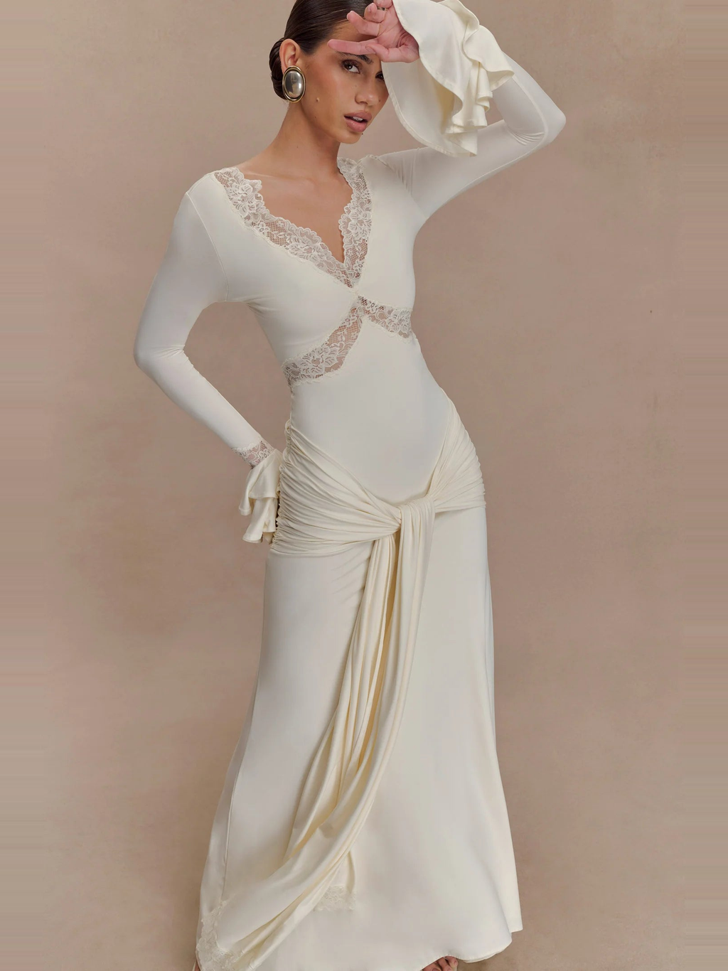 Lace Insert Maxi Dress in Ivory — Svelte Chic