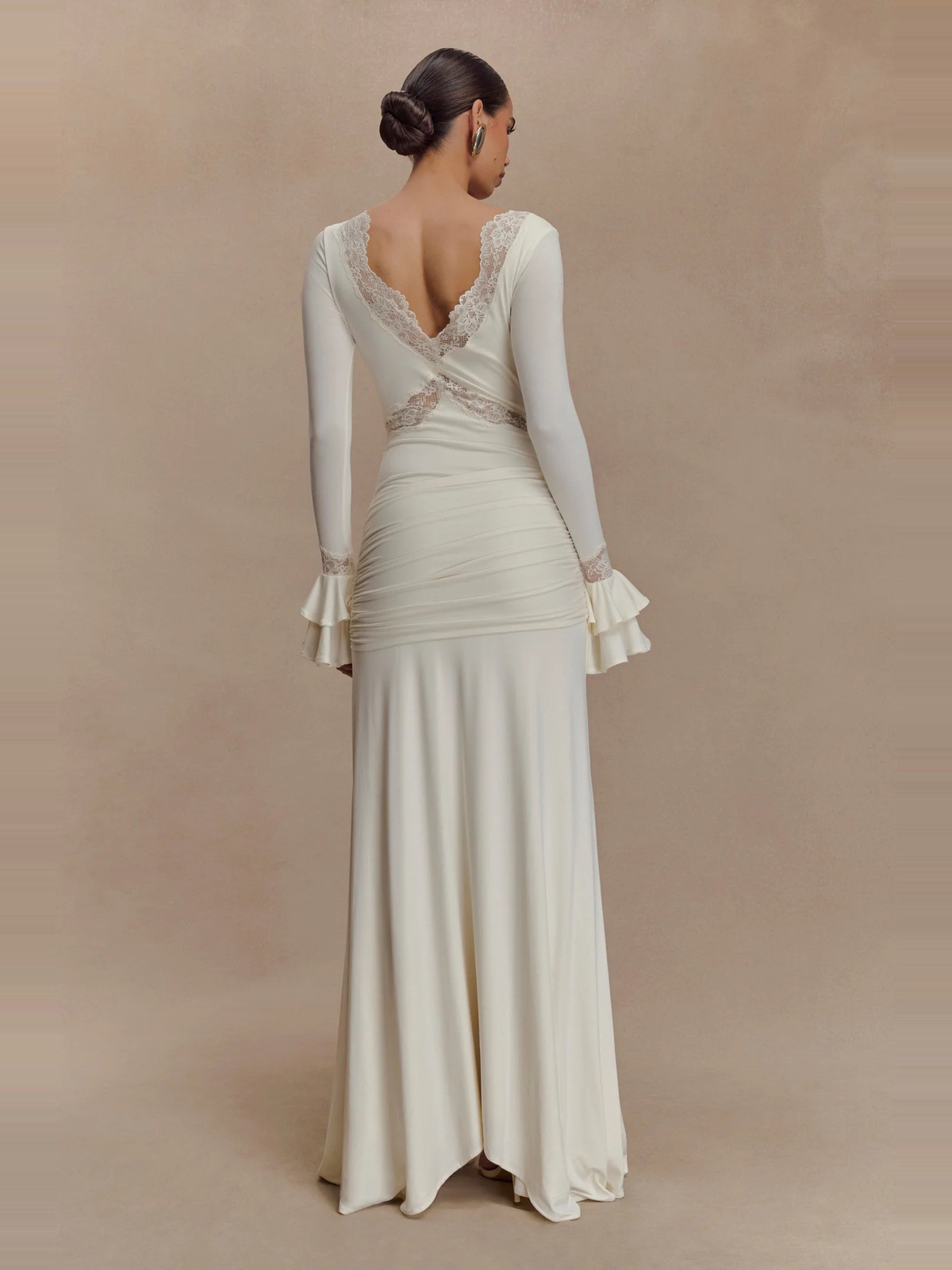 Lace Insert Maxi Dress in Ivory — Svelte Chic