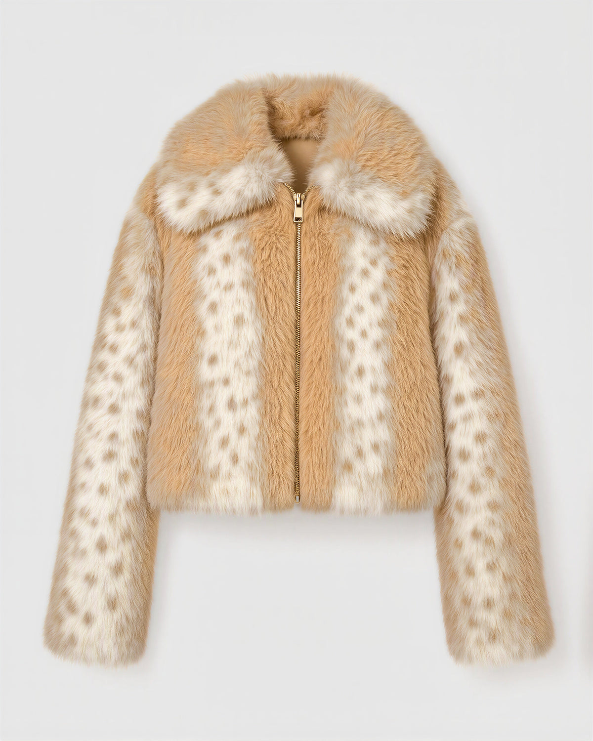 Ambra Speckled Cropped Faux Fur Jacket, Camel Cream, camel cream, product view without a model