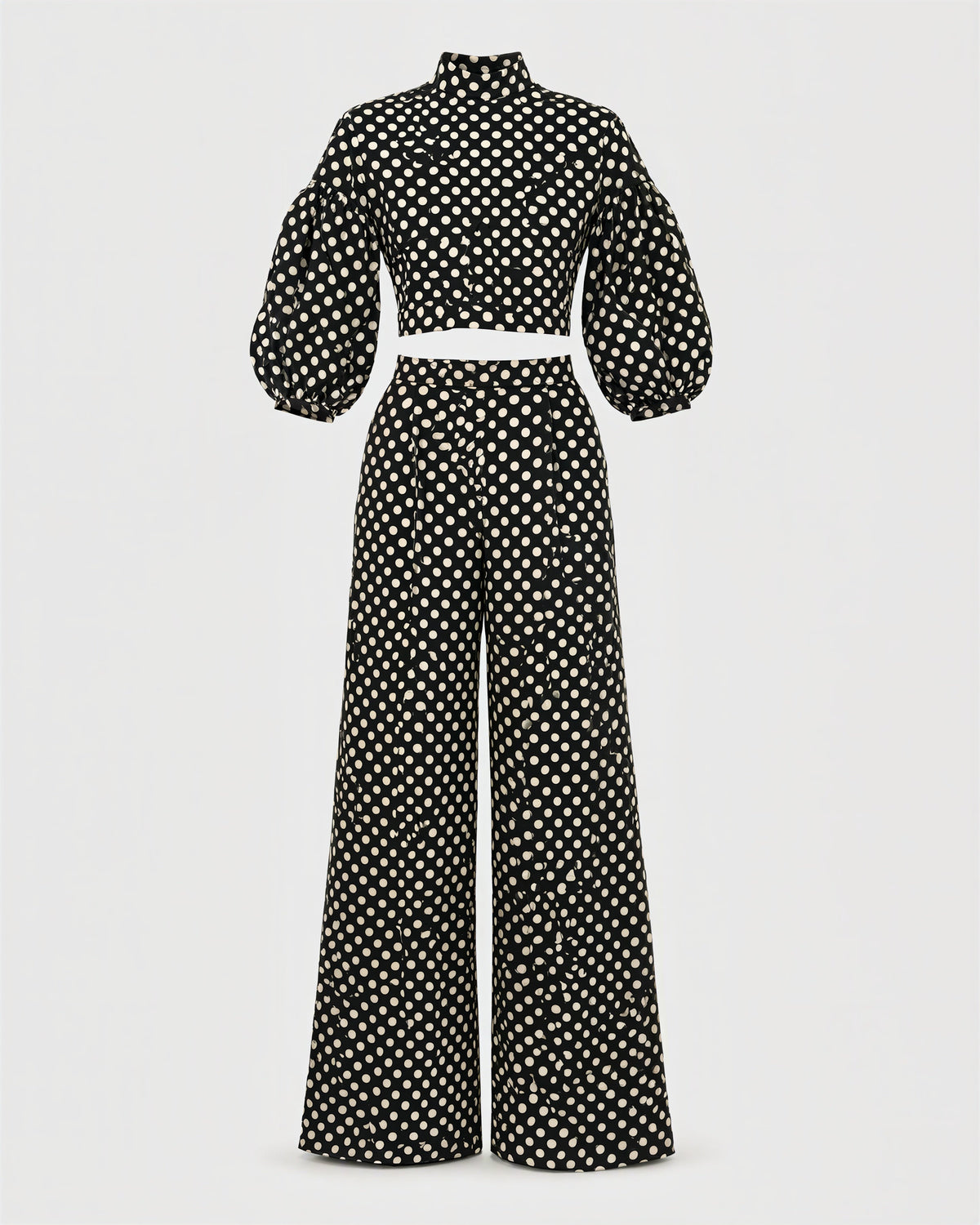 Anita Polka Dot Blouse and Wide Leg Trouser Set, black, product view without a model