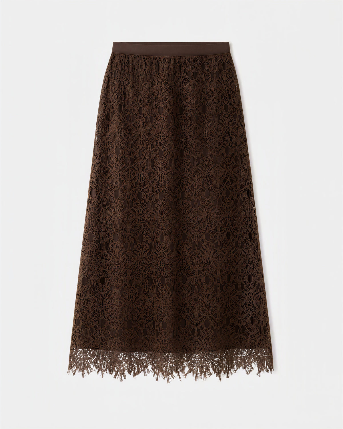 Annalisa Lined Guipure Lace A Line Midi Skirt, brown, product view without a model