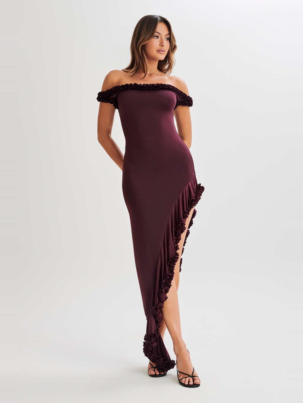 Arielle Off Shoulder Ruffle Midi Dress — Svelte Chic