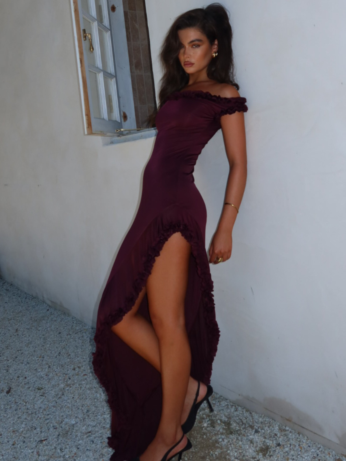 Arielle Off Shoulder Ruffle Midi Dress — Svelte Chic