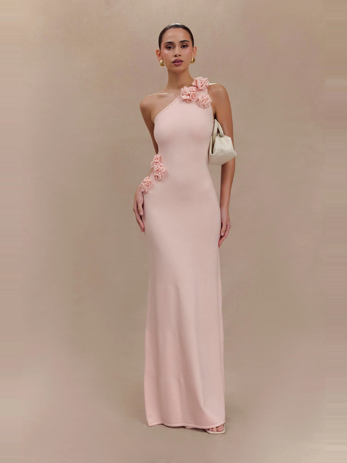One Shoulder Floral Satin Maxi Dress — Svelte Chic