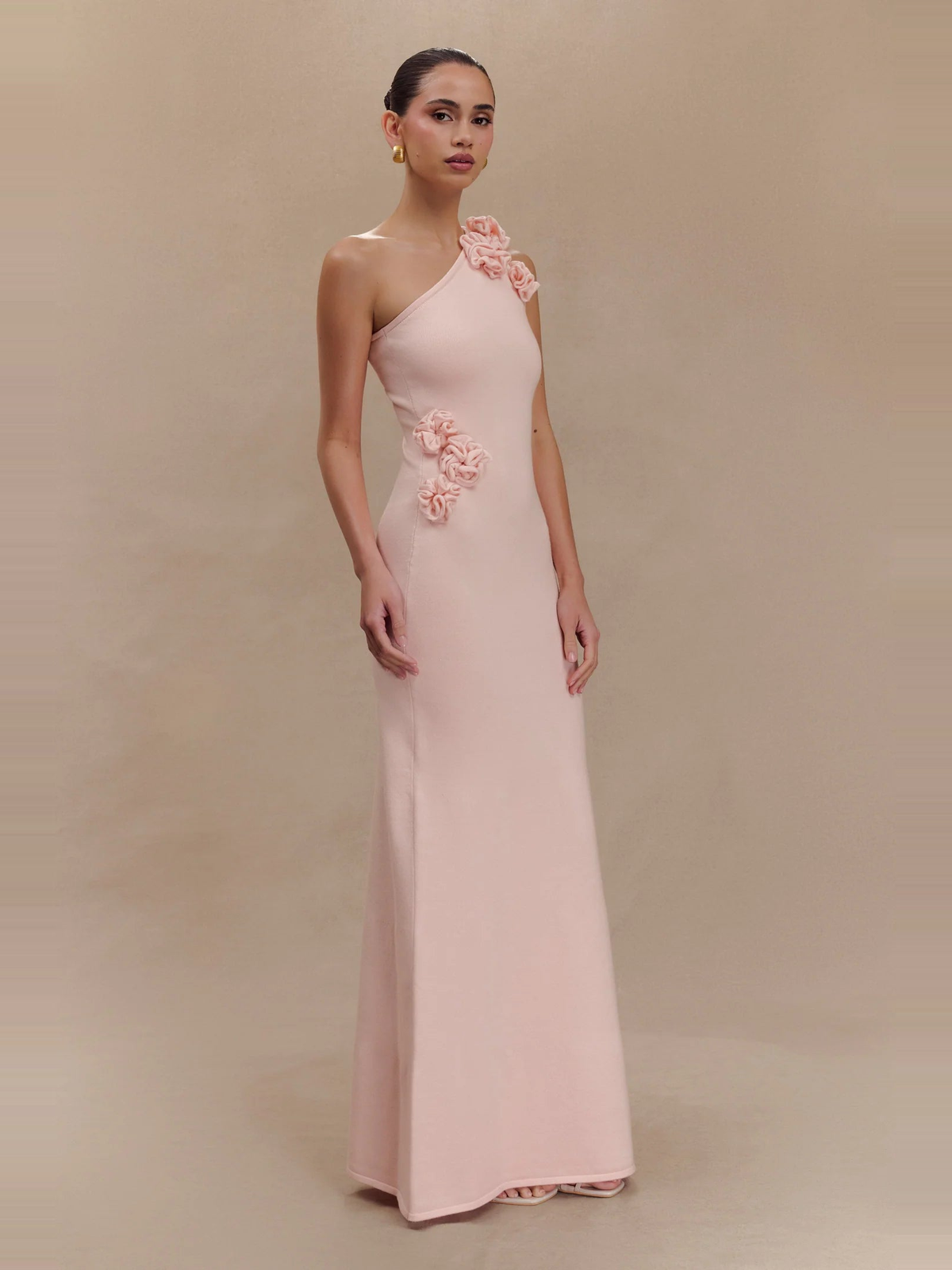 One Shoulder Floral Satin Maxi Dress — Svelte Chic