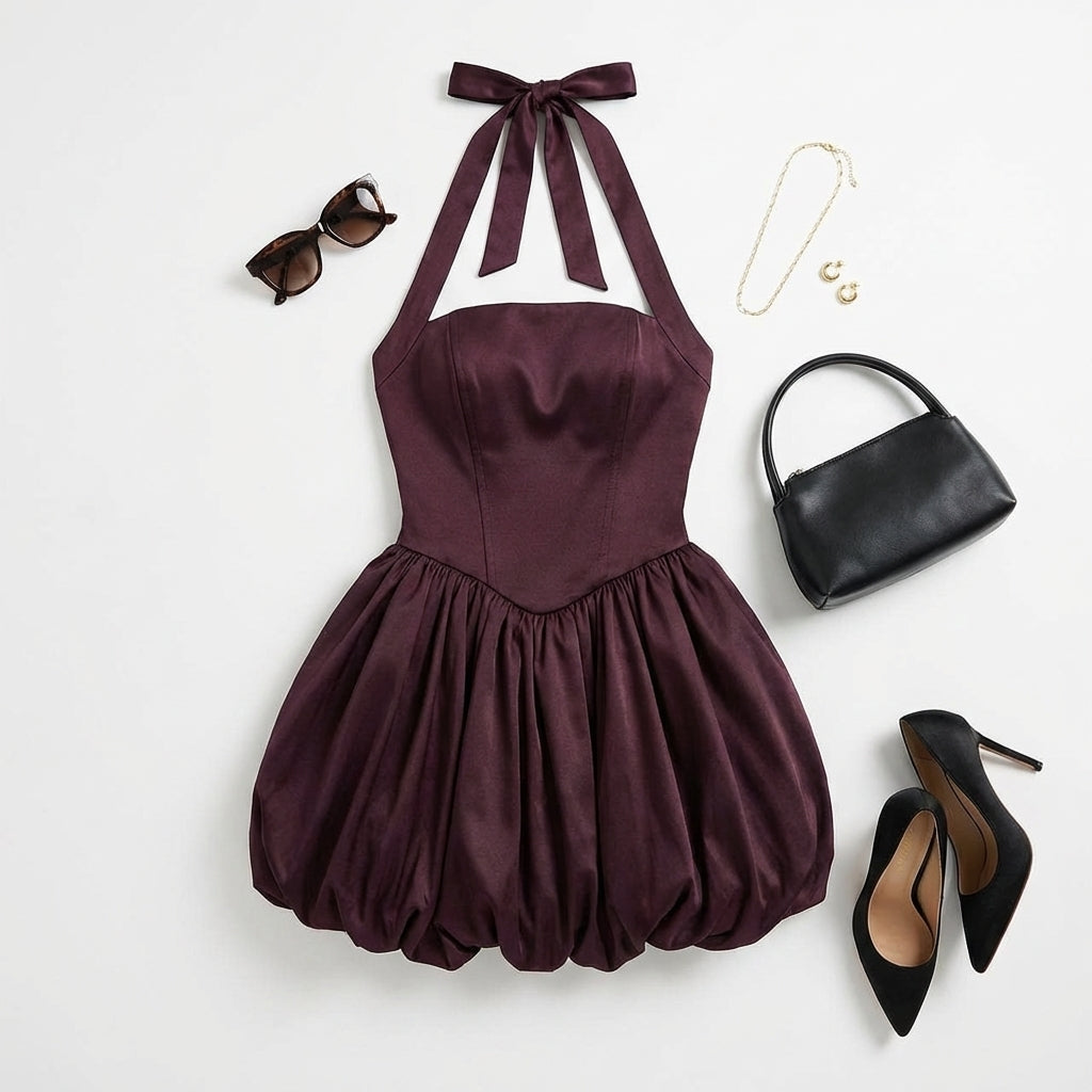 Halter Tie Full Skirt Mini Dress — Svelte Chic
