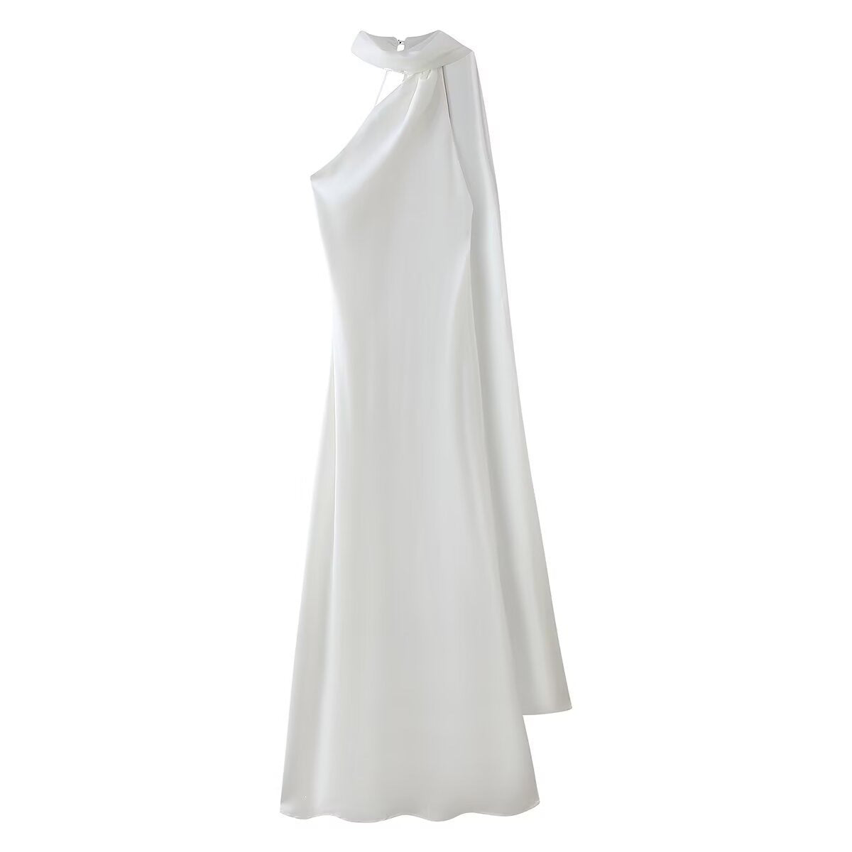 Backless Satin Halter Maxi Dress in White — Svelte Chic