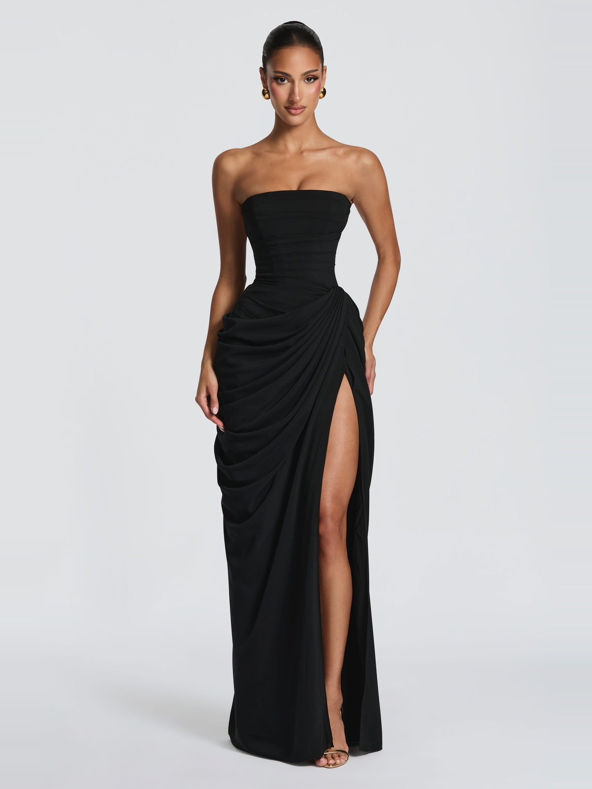 Soleil Corset Detail Maxi Dress in Black — Svelte Chic
