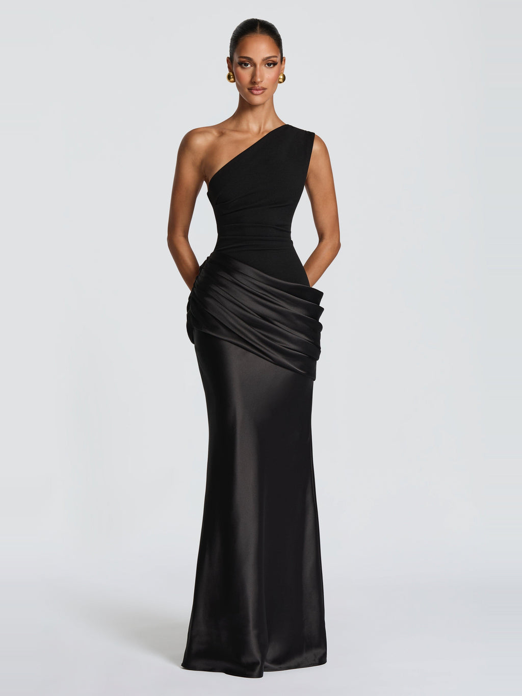 Sadona One Shoulder Maxi Dress in Black — Svelte Chic