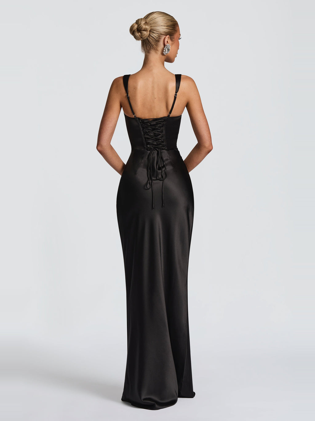 Livia Square Neck Corset Satin Maxi Dress — Svelte Chic