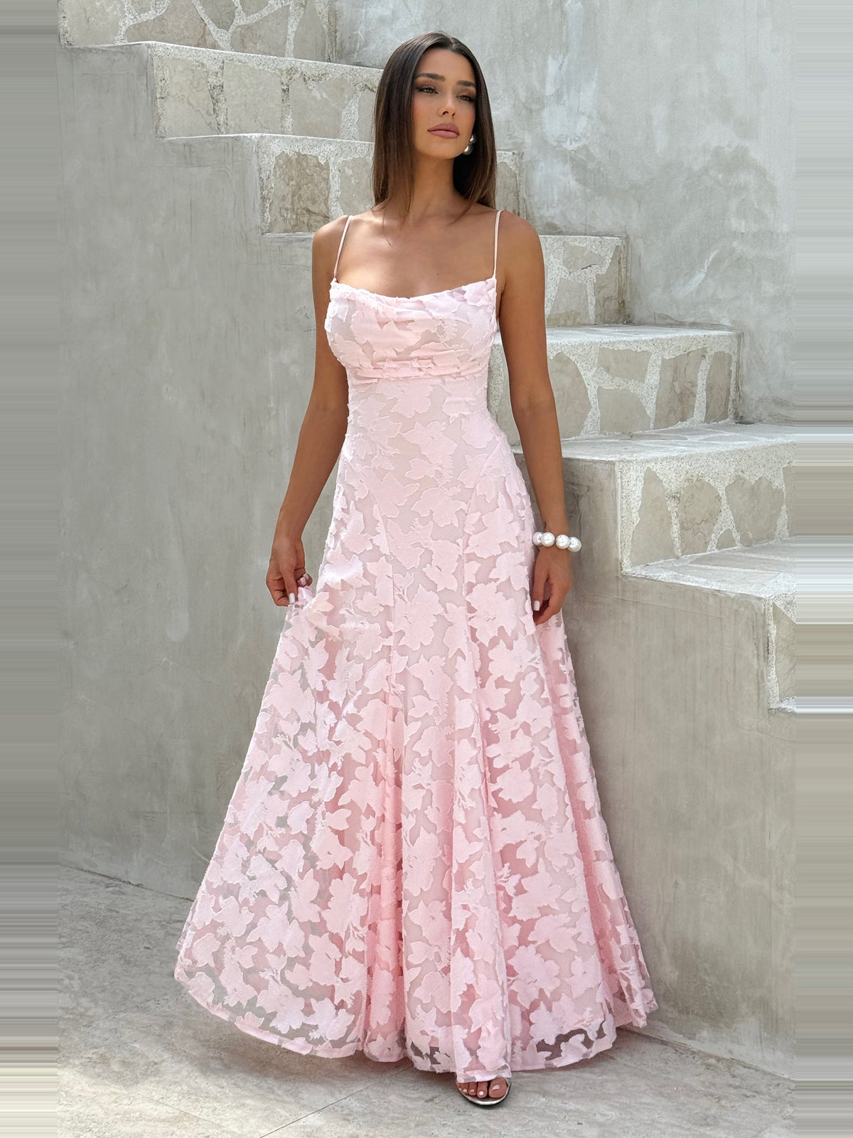 Francis Floral Cowl Neck Maxi Dress in Powder Pink — Svelte Chic