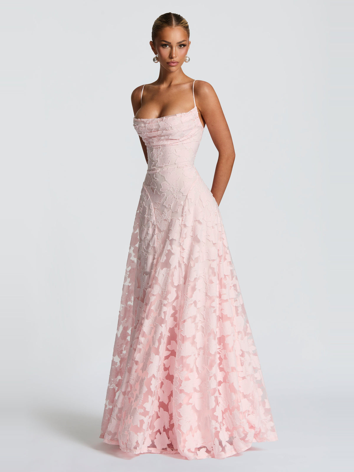 Francis Floral Cowl Neck Maxi Dress in Powder Pink — Svelte Chic