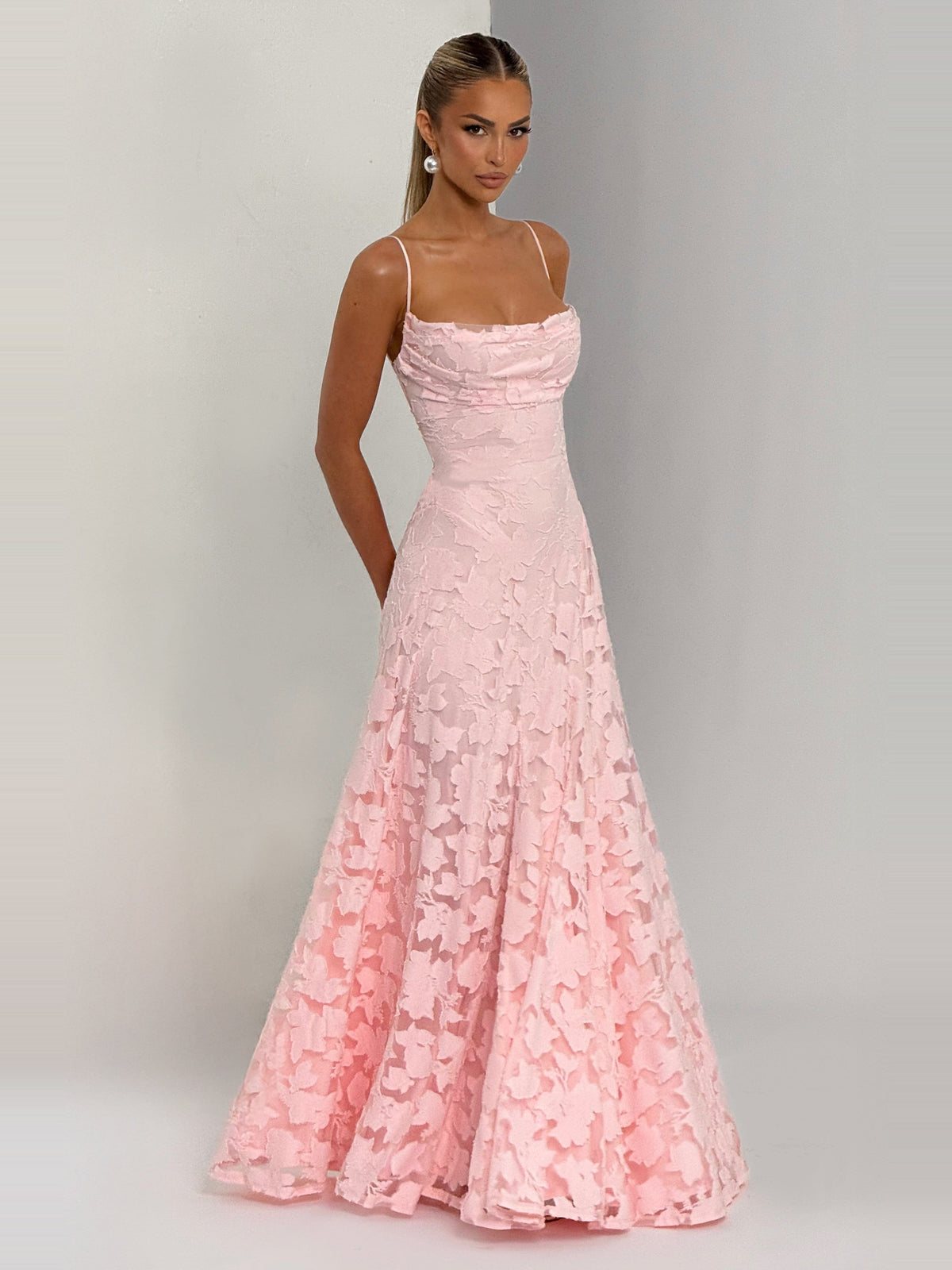 Francis Floral Cowl Neck Maxi Dress in Powder Pink — Svelte Chic
