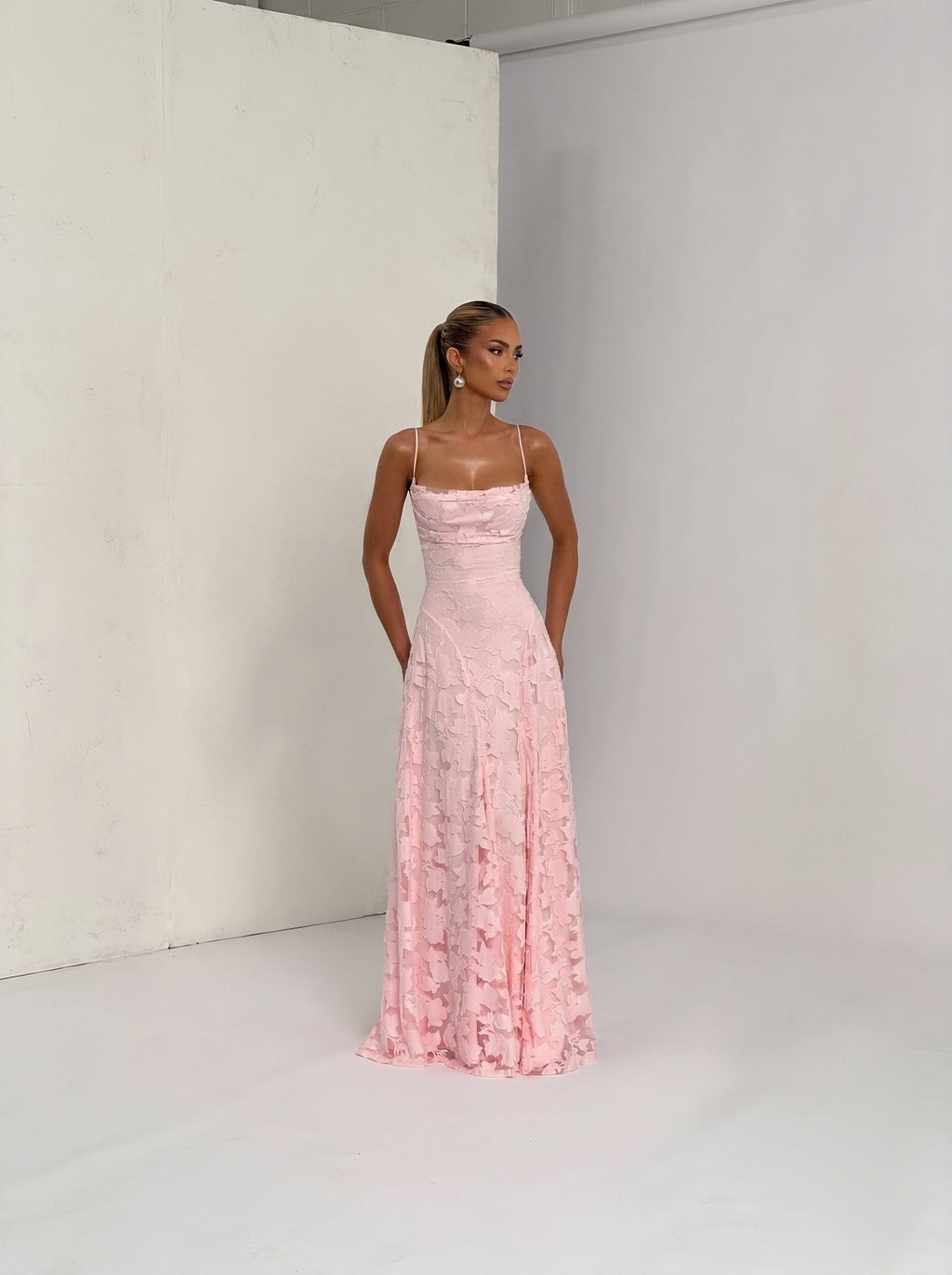Francis Floral Cowl Neck Maxi Dress in Powder Pink — Svelte Chic